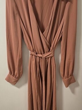 Rust Wrap-Style Long Sleeve Dress